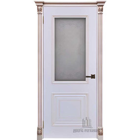 Дверь межкомнатная Итало остекленная (Багет 30) Патина капучино Эмаль белая